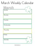 March Weekly Calendar Coloring Page