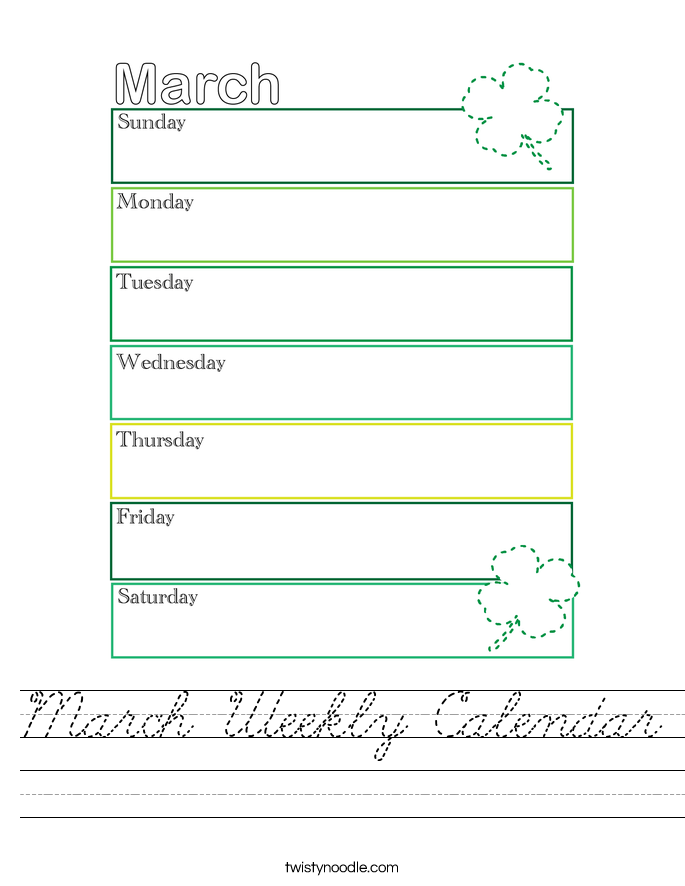March Weekly Calendar Worksheet