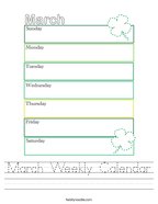 March Weekly Calendar Handwriting Sheet