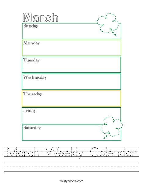 March Weekly Calendar Worksheet