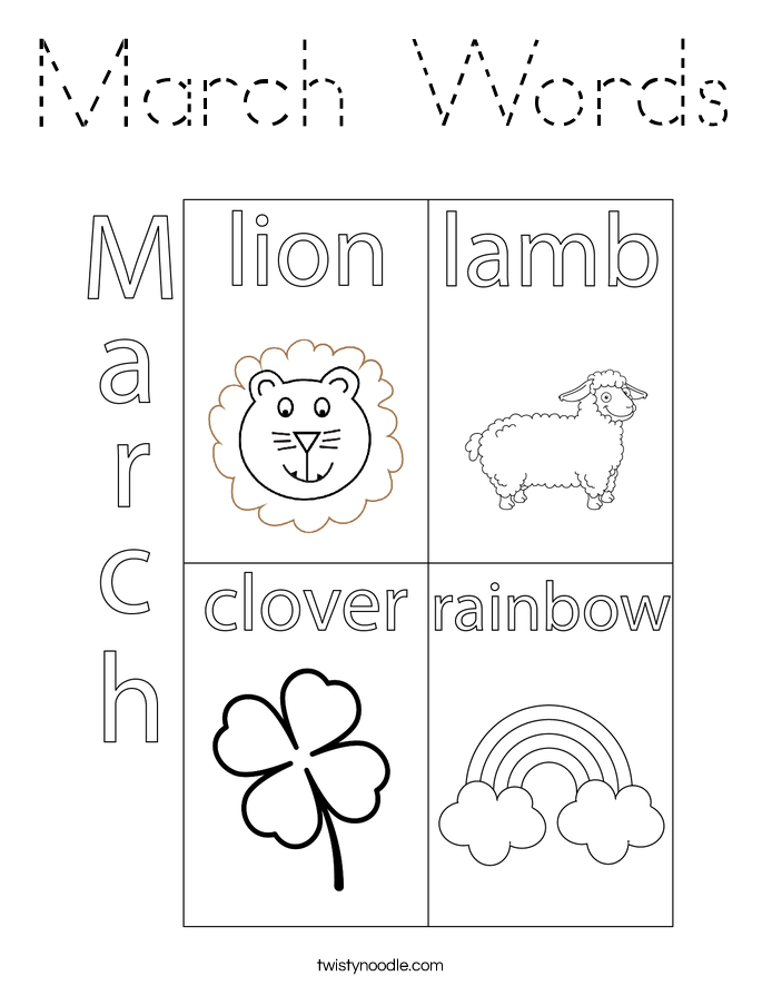 March Words Coloring Page