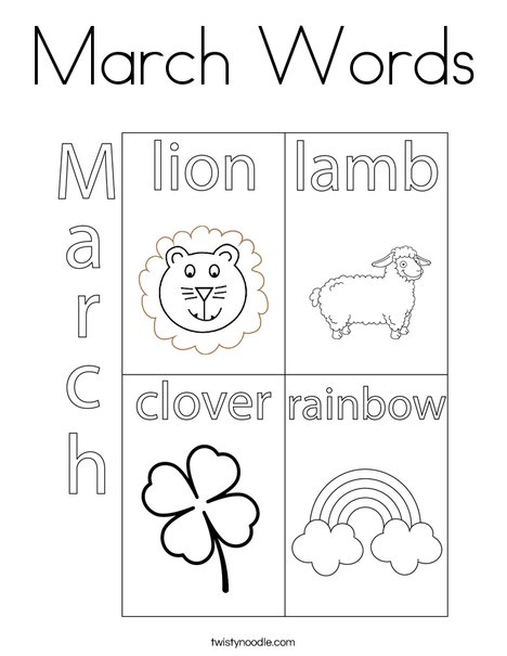 March Words Coloring Page