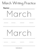 March Writing Practice Coloring Page