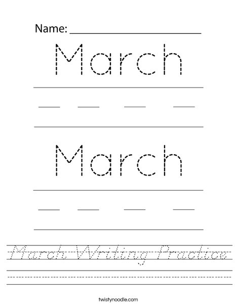 March Writing Practice Worksheet