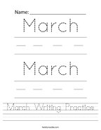 March Writing Practice Handwriting Sheet