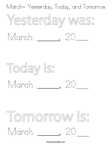 March- Yesterday, Today, and Tomorrow Coloring Page