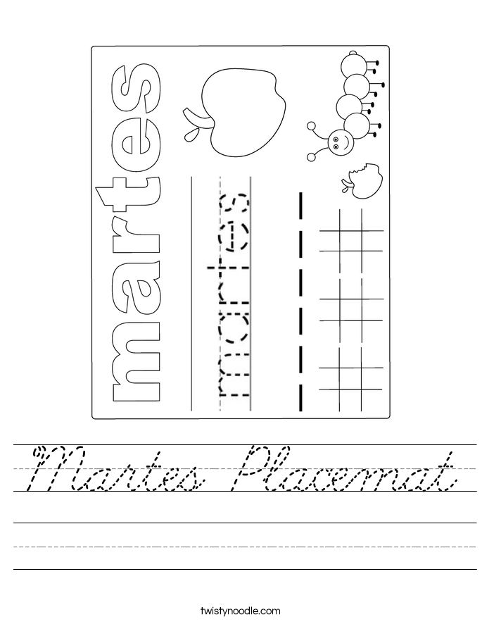 Martes Placemat Worksheet