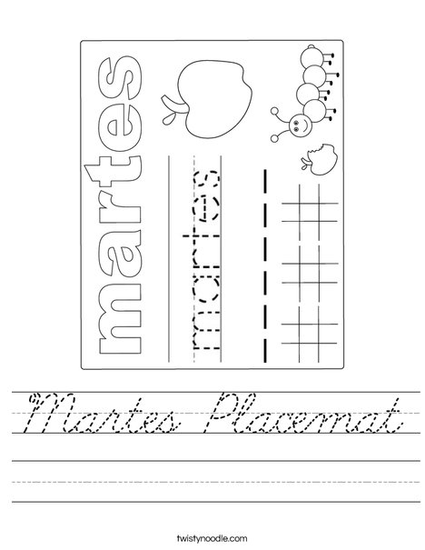 Martes Placemat Worksheet