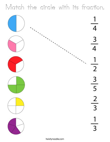 Match the circle with its fraction. Coloring Page