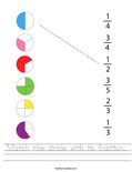 Match the circle with its fraction. Worksheet