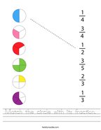 Match the circle with its fraction Handwriting Sheet