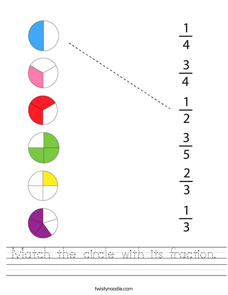 Match the circle with its fraction. Worksheet