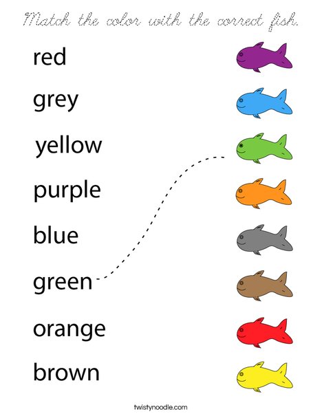 Match the color with the correct fish. Coloring Page