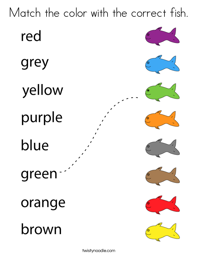 Match the color with the correct fish. Coloring Page