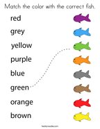 Match the color with the correct fish Coloring Page