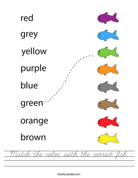 Match the color with the correct fish. Worksheet