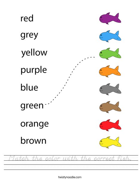 Match the color with the correct fish. Worksheet