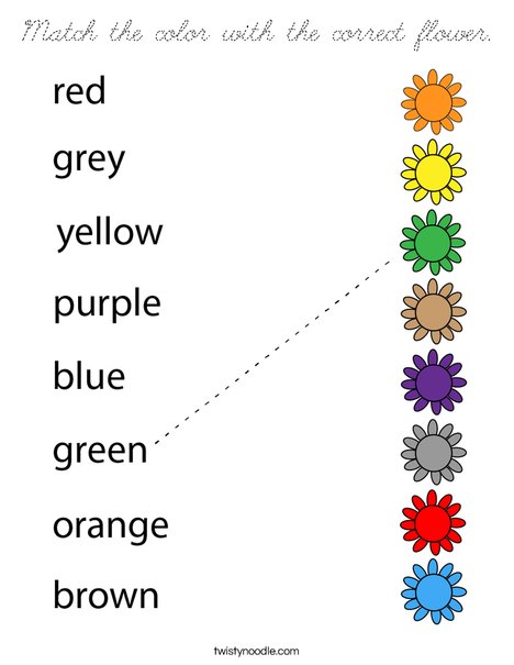 Match the color with the correct flower. Coloring Page