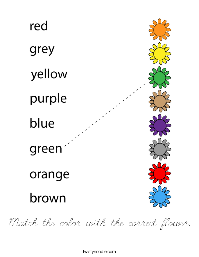 Match the color with the correct flower. Worksheet