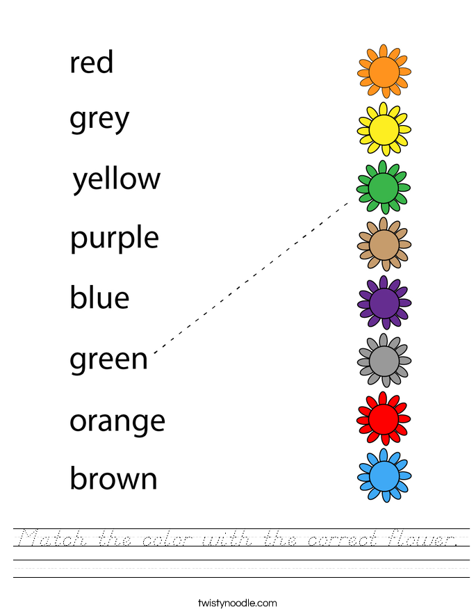 Match the color with the correct flower. Worksheet