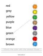 Match the color with the correct flower Handwriting Sheet