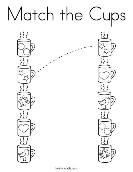 Match The Cups Coloring Page - Twisty Noodle Match The Cups Coloring Page - Twisty Noodle