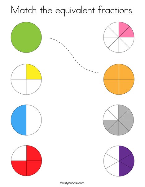 Match the equivalent fractions. Coloring Page