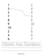 Match the Numbers Handwriting Sheet