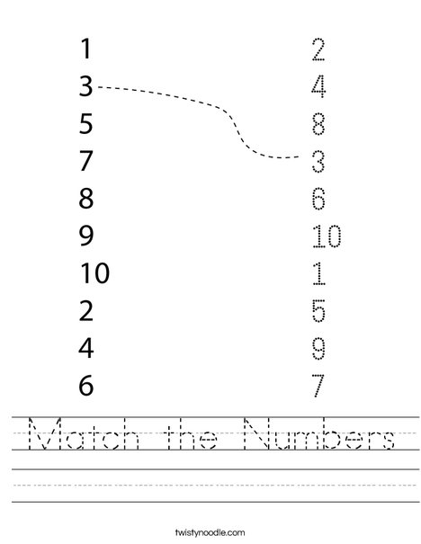 Match the Numbers Worksheet - Twisty Noodle