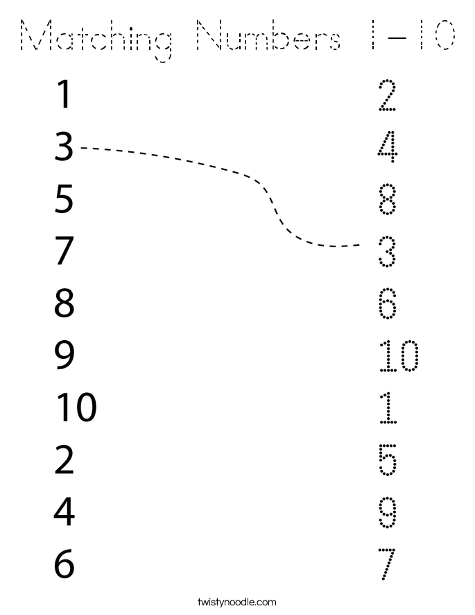 Matching Numbers 1-10 Coloring Page