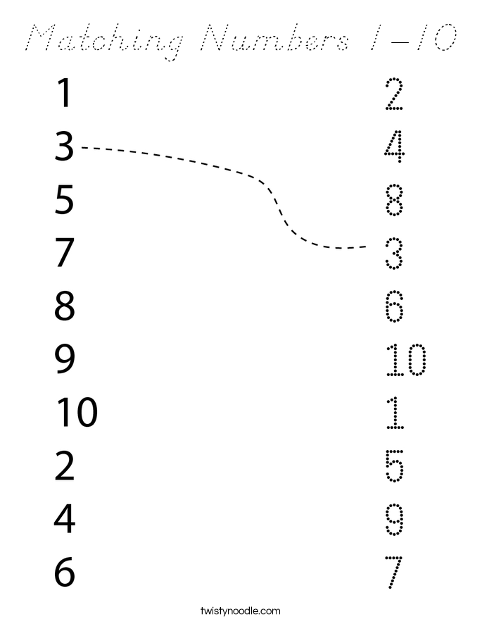 Matching Numbers 1-10 Coloring Page