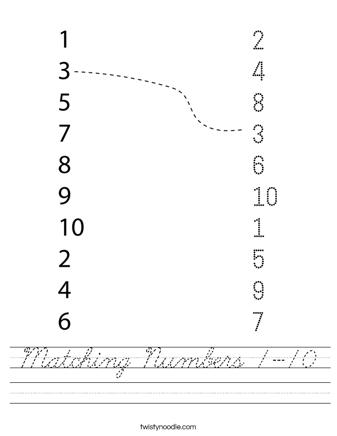 Matching Numbers 1-10 Worksheet