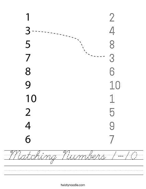 Match the Numbers Worksheet