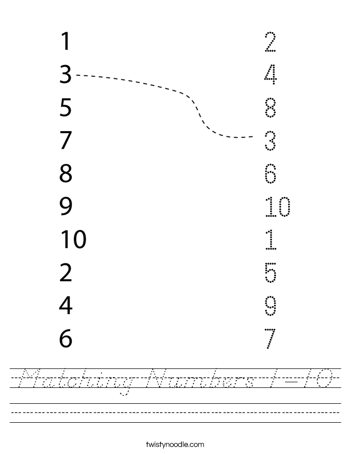 Matching Numbers 1-10 Worksheet