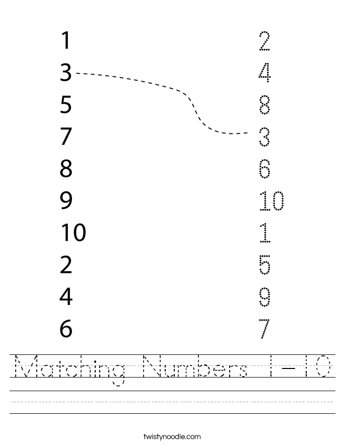 Matching Numbers 1-10 Worksheet