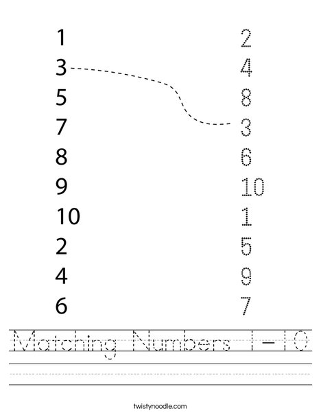 Match the Numbers Worksheet