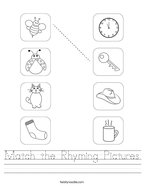 Match the Rhyming Pictures Handwriting Sheet