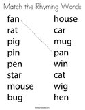 Match the Rhyming Words Coloring Page