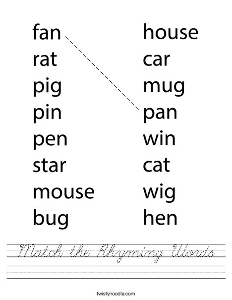 Match the Rhyming Words Worksheet