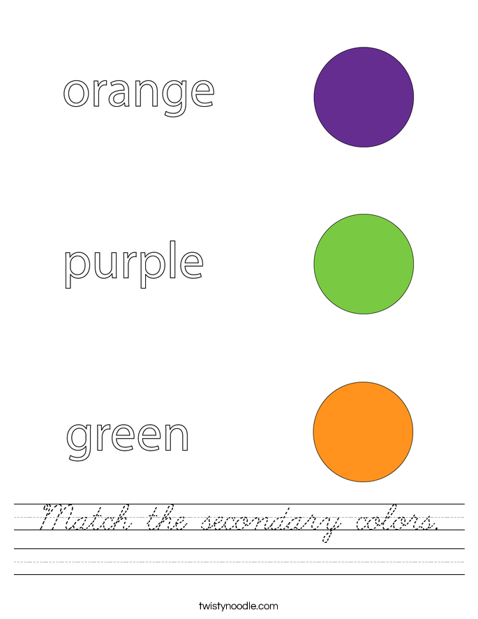Match the secondary colors. Worksheet