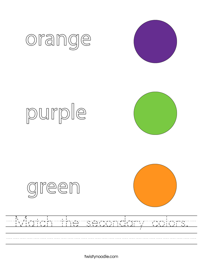 Match the secondary colors. Worksheet
