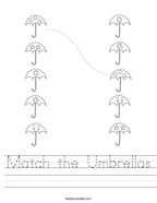 Match the Umbrellas Handwriting Sheet