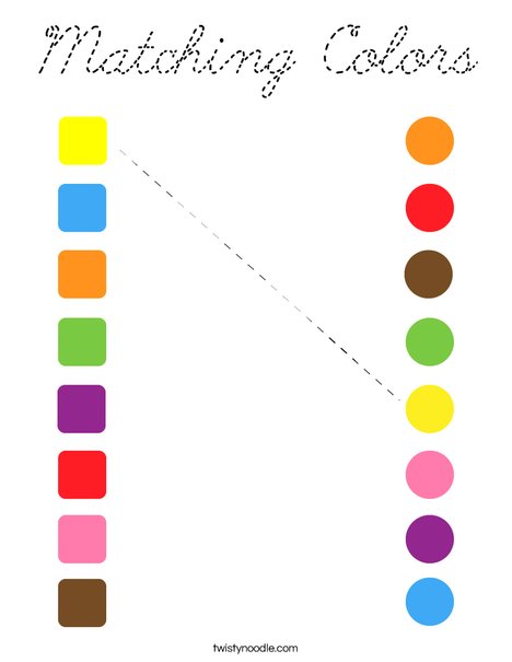 Matching Colors Coloring Page - Cursive - Twisty Noodle