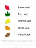 Draw a line to the correct color. Worksheet