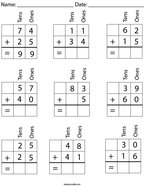 2 Digit Addition with Place Value Math Worksheet