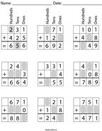 3 Digit Addition- Fill in the Missing Numbers Math Worksheet
