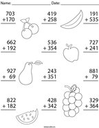 3 Digit Fruit Addition Math Worksheet