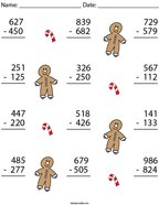 3 Digit Gingerbread Man Subtraction Math Worksheet