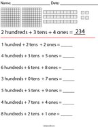 3 Digit Place Value Math Worksheet