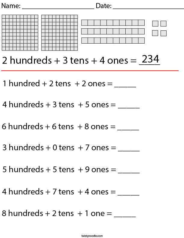 3 Digit Place Value Math Worksheet Twisty Noodle 3 Digit Place Value Math Worksheet Twisty Noodle